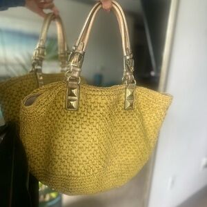 Michael Kors Gold Textured Tote Bag with Chain Detail